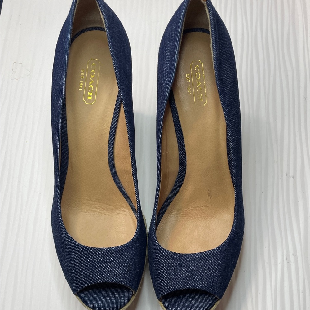 Coach Women's Denim Blue Peep Toe Wedges